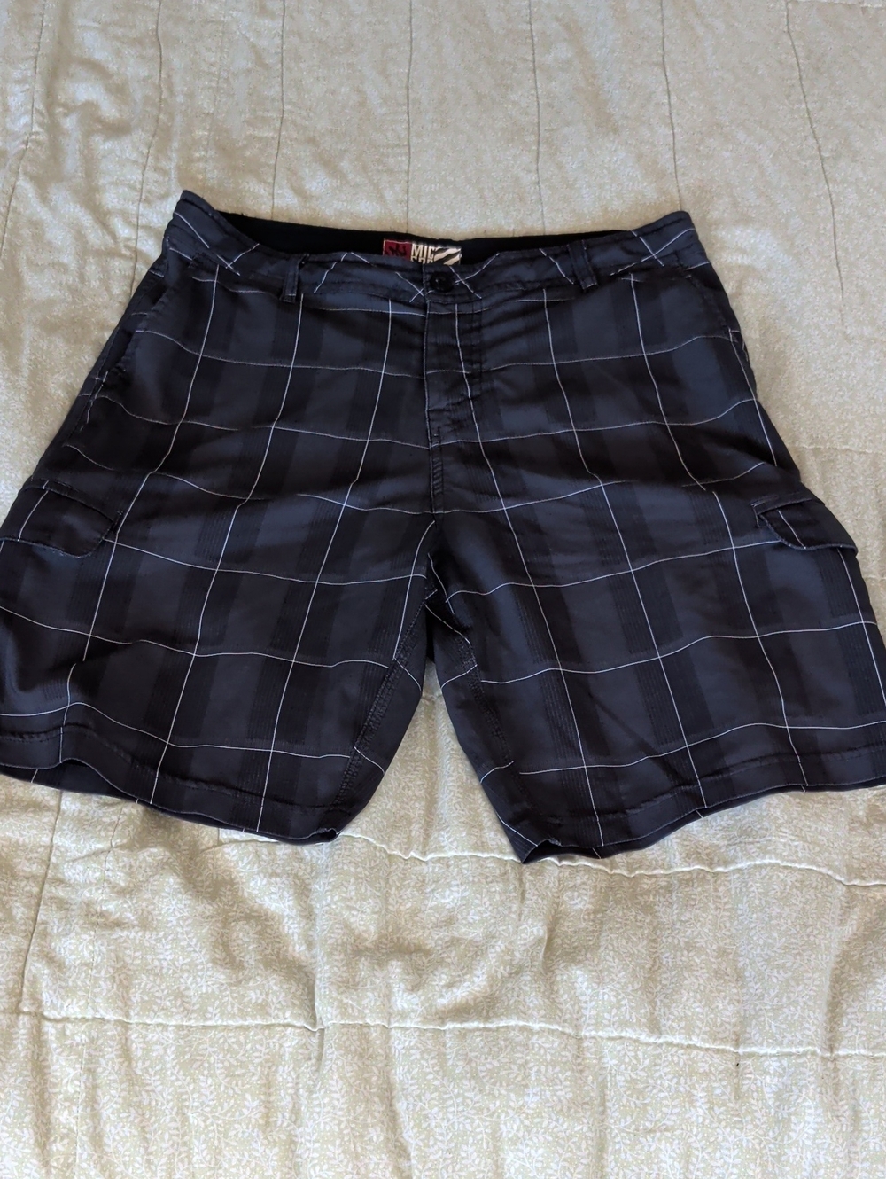 Micros Black Windowpane Cargo Shorts
